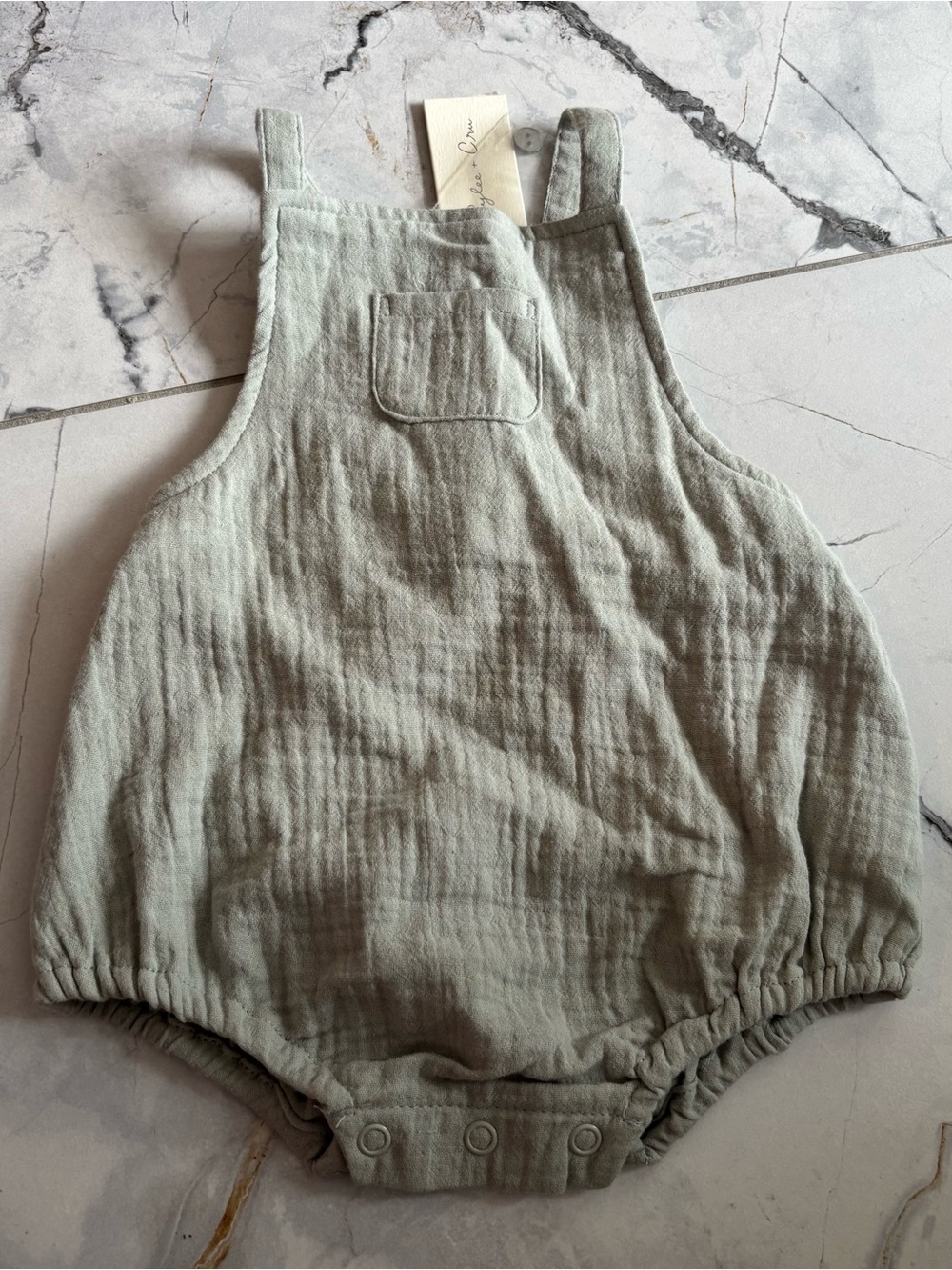 Rylee + Cru Sage Green Muslin Baby Romper